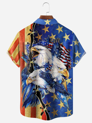 USA Flag Eagle Chest Pocket Short Sleeve Casual Shirt Hawaiian Shirt