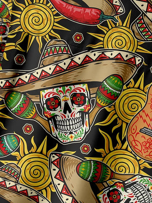 Cinco de Mayo Skull Chest Pocket Short Sleeve Casual Shirt