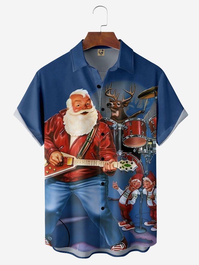 Christmas Santa Is Playing Music Guitar, Drum - Hawaiian Shirt