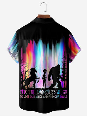 Rainbow Bigfoot Alien In To The Darkness We Go Hawaiian Shirt