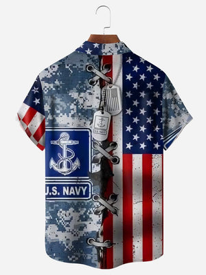 Veterans Navy Chest Pocket Short Sleeve Casual Shirt Hawaiian Shirt