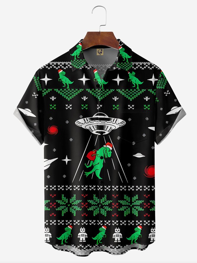 Christmas Alien Dinosaur With UFO - Hawaiian Shirt