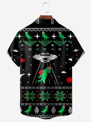 Christmas Alien Dinosaur With UFO - Hawaiian Shirt