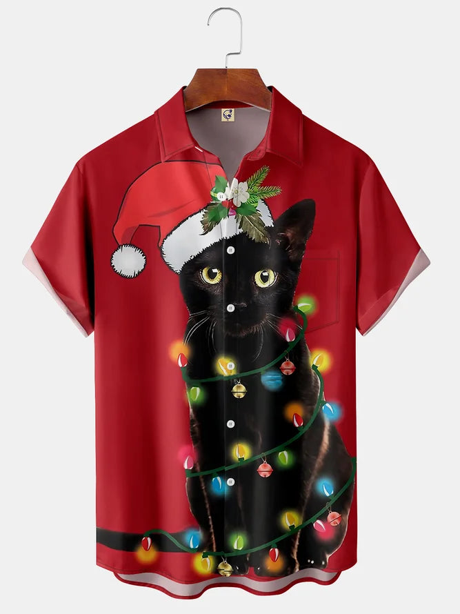 Christmas Mens Retro Black Cat - For Men And Women - Hawaiian Shirt