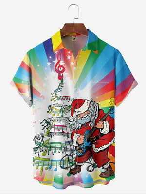 Musical Santa Is Playing Guitar Colorful Background - For Men And Women - Hawaiian Shirt