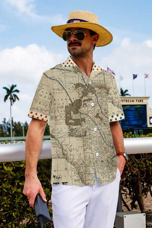 Old Map of Texas Vintage Texas Hawaiian Shirt