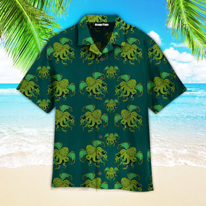 Octopus Pattern Green Tropical Aloha Hawaiian Shirts For Men, Women