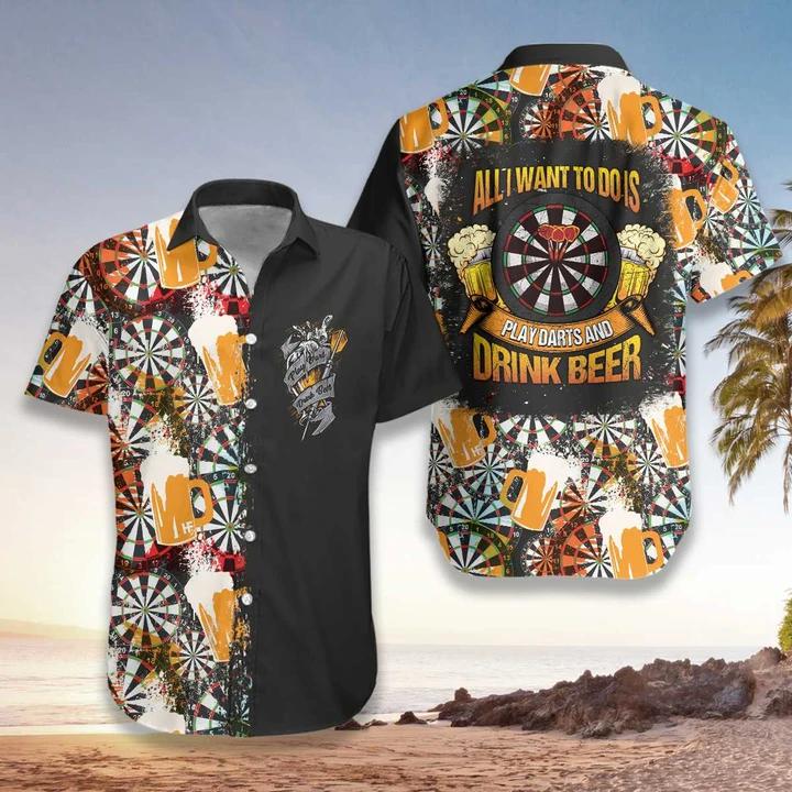 Oktoberfest All I Want To Do Is Darts and Beer Aloha Hawaiian Shirts