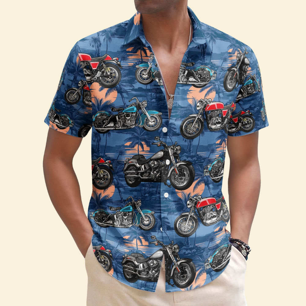 Custom Photo Vintage Bikes Motorbicycles - Gift For Bikers, Husband, Men - Personalized Hawaiian Shirt