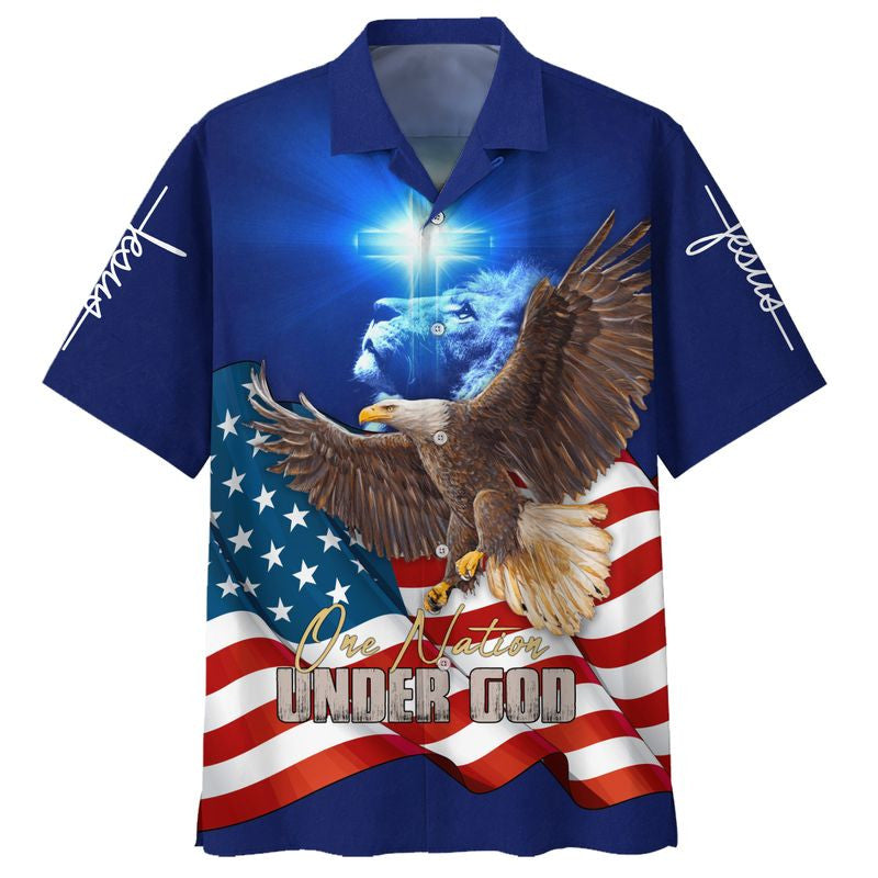 One Nation Under God Jesus Eagle American Flag Hawaiian Shirt