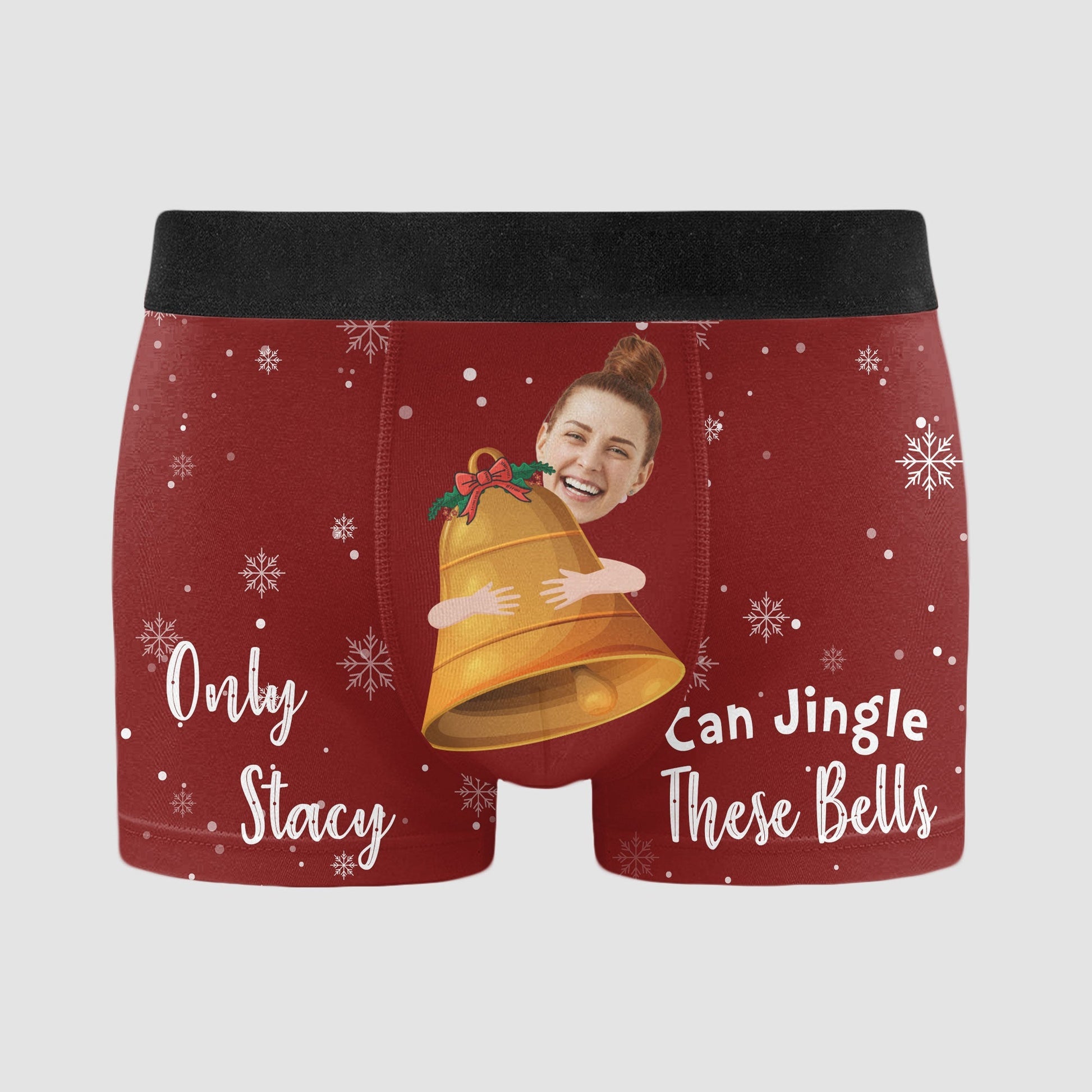 Custom Photo Only Her Can Jingle These Bells - Gift For Boyfriend, Husband, Anniversary - Funny Personalized Custom Boxer Briefs, Men's Boxers