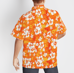 Orange Hibiscus Flowers Aloha Hawaiian Shirts For Men, Women