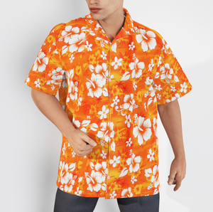 Orange Hibiscus Flowers Aloha Hawaiian Shirts For Men, Women