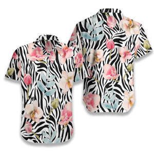 Orchid Zebra Watercolor Painting Art Hawaiian Shirt