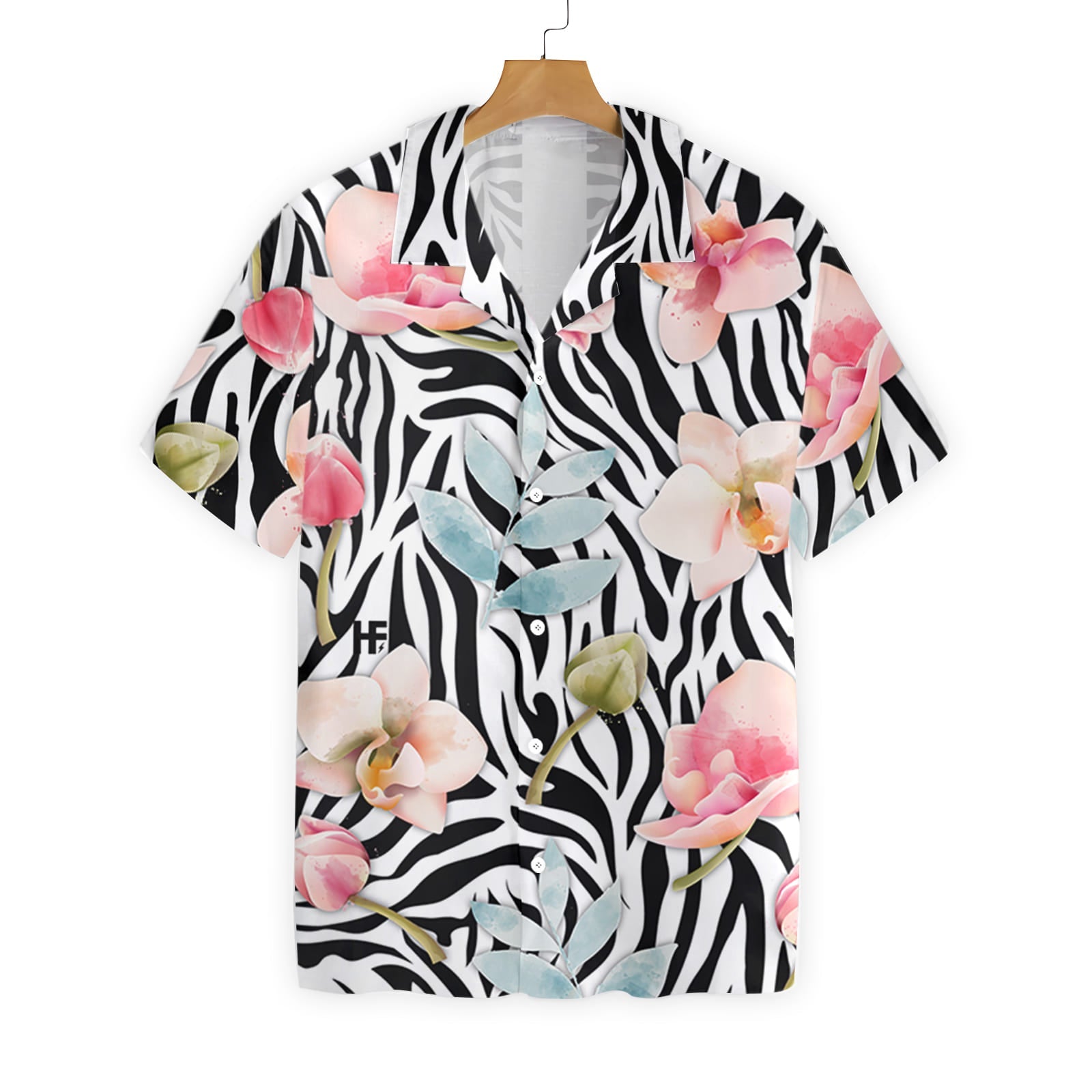 Orchid Zebra Watercolor Painting Art Hawaiian Shirt