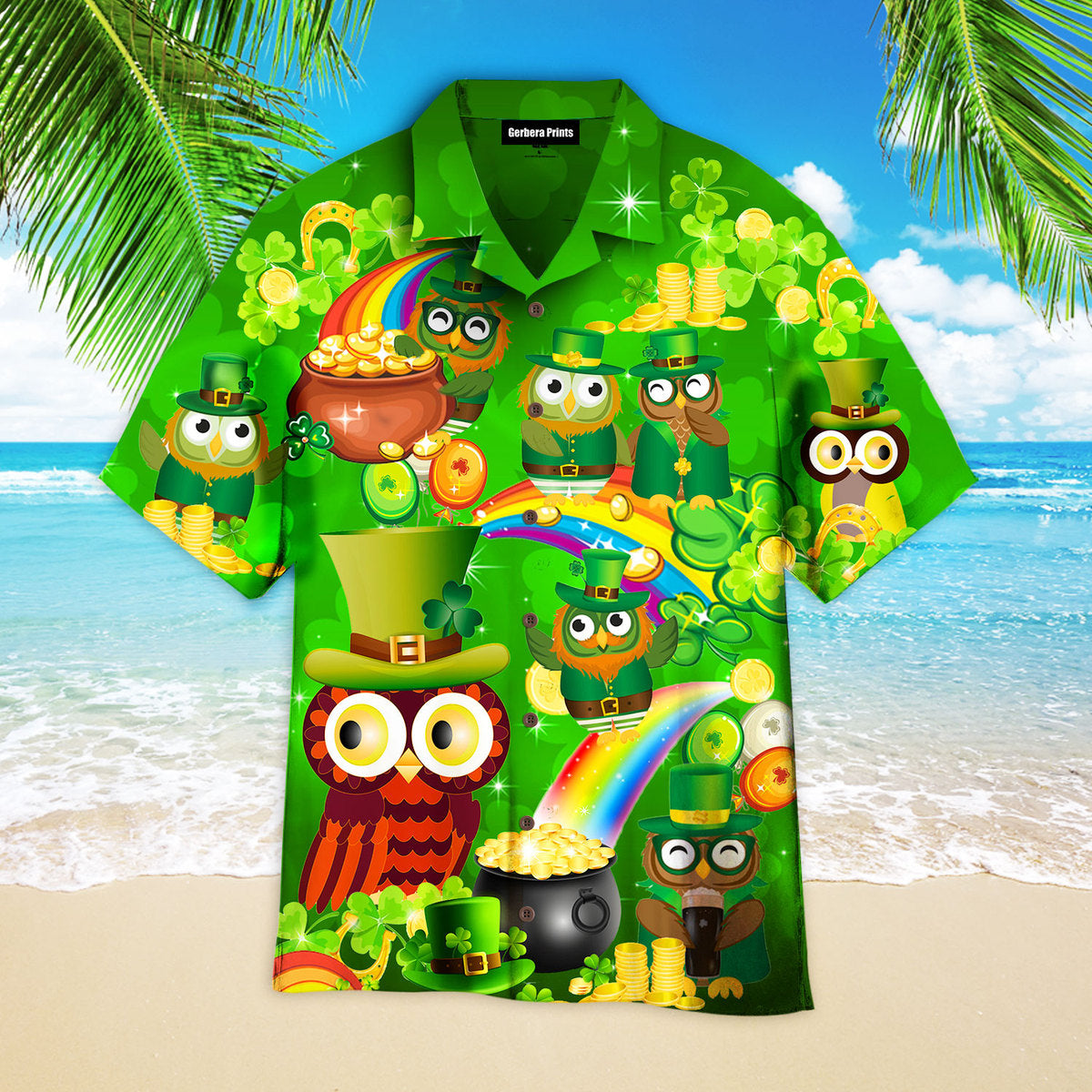 Owls Happy Saint Patricks Day Green Hawaiian Shirts For Men & Women