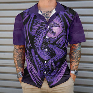 Purple Neon Dragon Hawaiian Shirt, Black And Purple Dragon Shirt