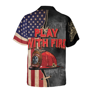 Play With Fire Firefighter Helmet American Flag Hawaiian Shirt