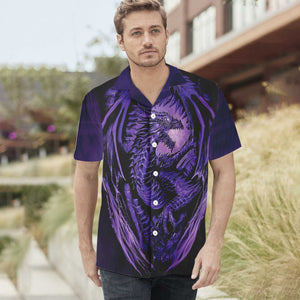 Purple Neon Dragon Hawaiian Shirt, Black And Purple Dragon Shirt