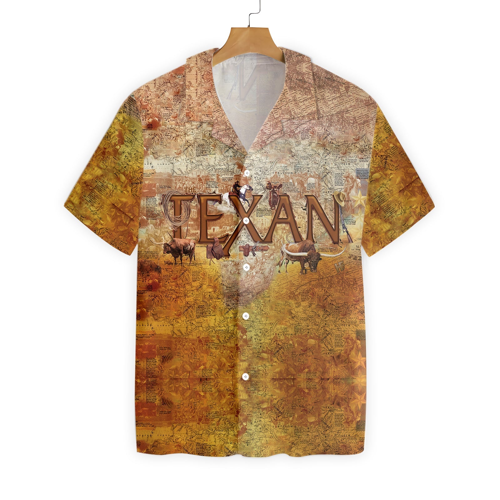 Patriotic Texas Unique Longhorns And Map Pattern Hawaiian Shirt