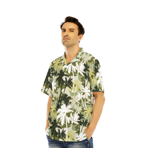 Palm Tree Silhouettes On Camouflage Pattern White And Gray Hawaiian Shirts