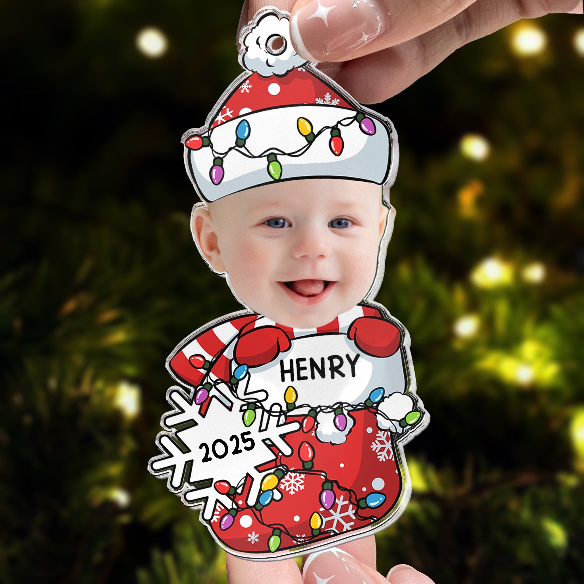 Peeking Baby First Christmas Personalized Acrylic Photo Ornament_2_b9d503de 2f95 47ff a1be eb5e712264d6