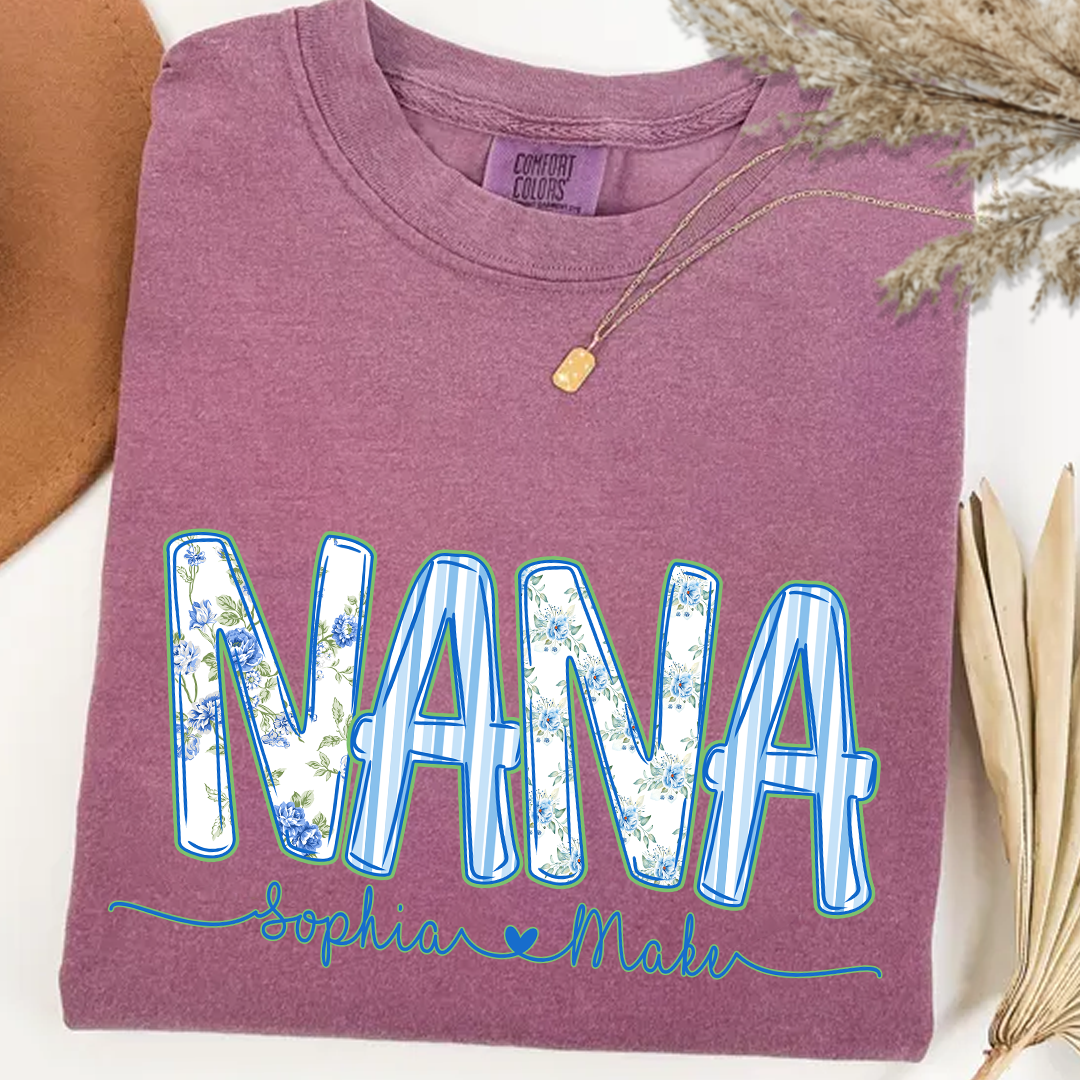 Personalized Nana Shirt Floral Print Comfort Colors Tee Custom Grandmother Gift with Grandkids Names_Berry_S 1 AEpuN