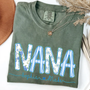 Personalized Nana Shirt Floral Print Comfort Colors Tee Custom Grandmother Gift with Grandkids Names_Moss_S 1 q216S