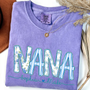 Personalized Nana Shirt Floral Print Comfort Colors Tee Custom Grandmother Gift with Grandkids Names_Violet_S 1 XKgHG