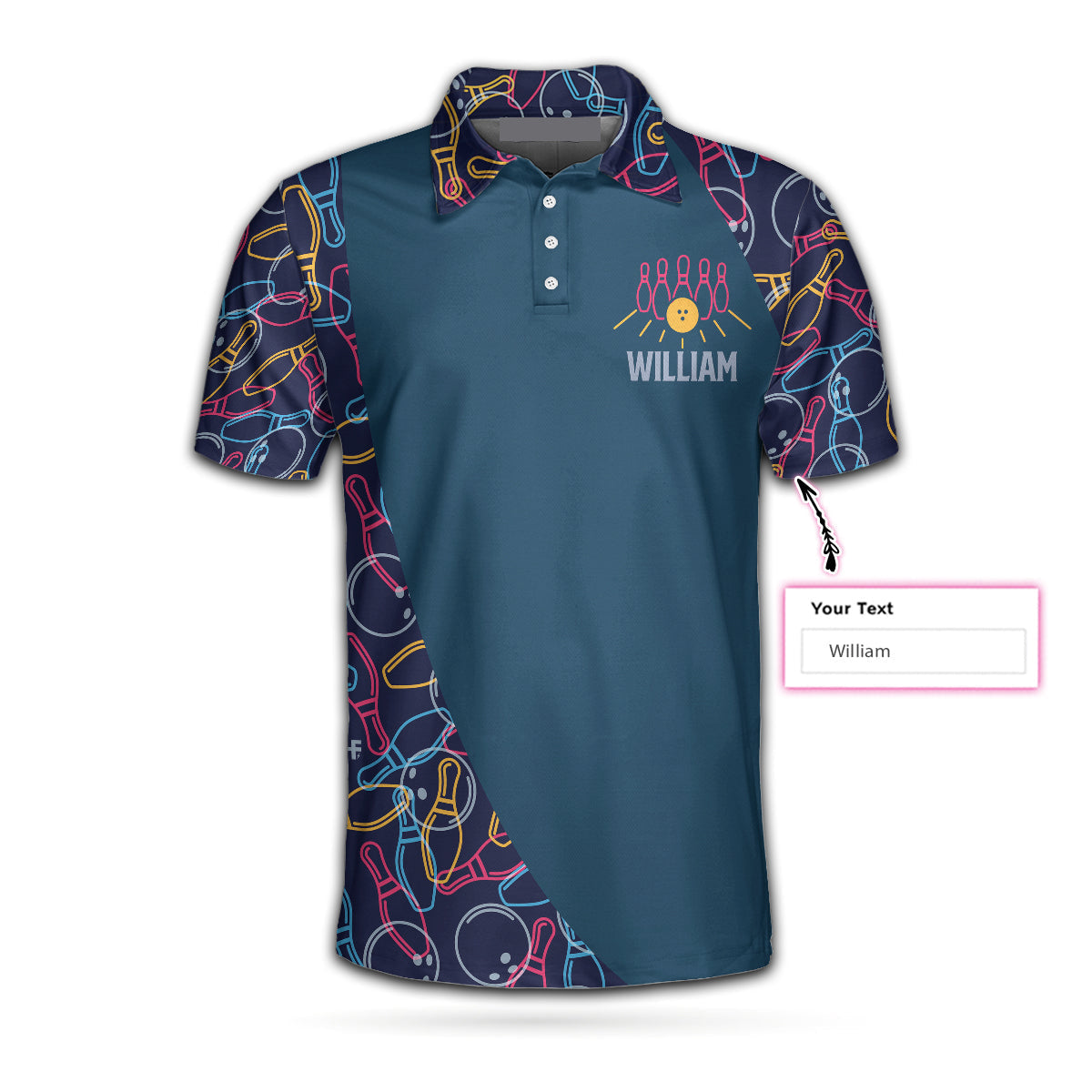 Personalized Bowling Ball Neon Pattern Custom Polo Shirt