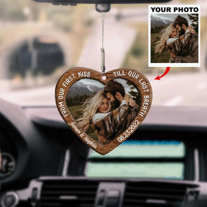 Custom Photo From Our First Kiss - Personalized Car Ornament - Gift For Couple, Husband Wife, Anniversary, Engagement, Wedding, Marriage Gift NH96