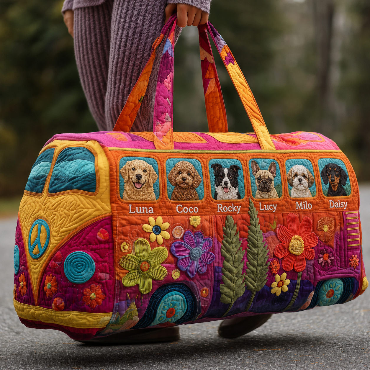 PersonalizedDogDuffleBagHippieVan QuiltedDuffleBag GiftForDogMom
