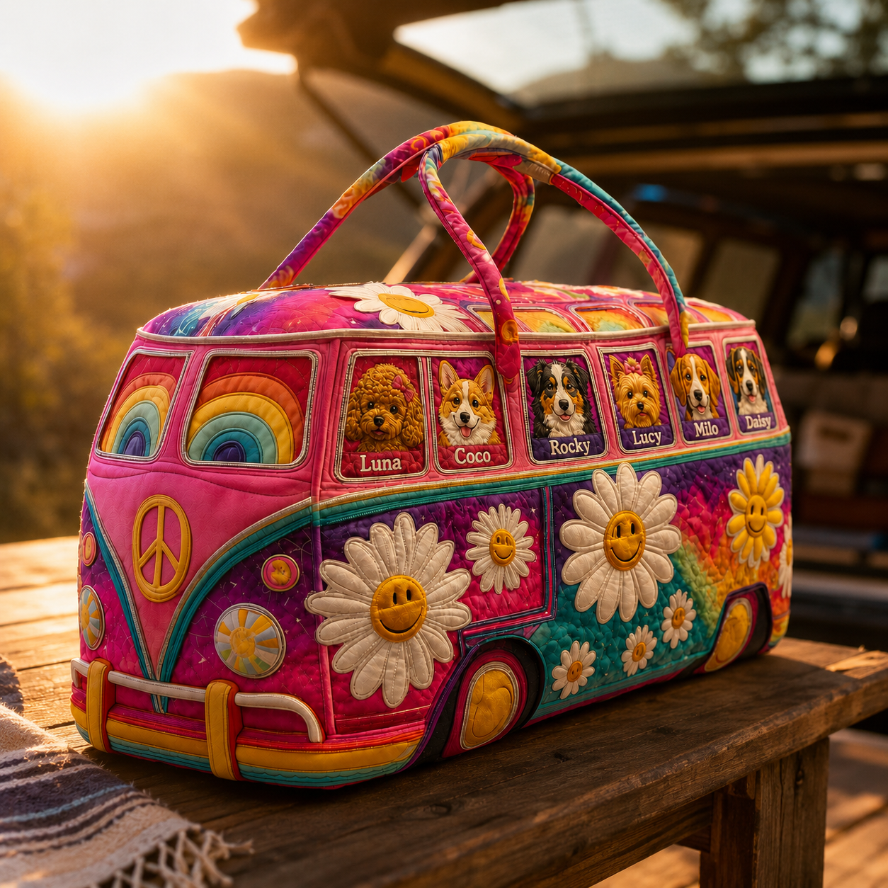 PersonalizedDogDuffleBagHippieVan QuiltedDuffleBag GiftForDogMom_3