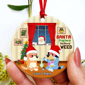 Personalized Gift For Couple, Santa Stop Here Ceramic Ornament, Tree Decor DN100