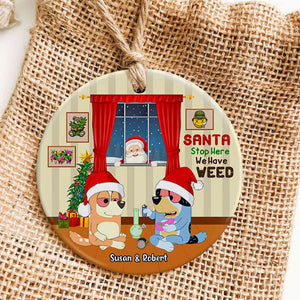 Personalized Gift For Couple, Santa Stop Here Ceramic Ornament, Tree Decor DN100