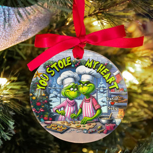 Personalized Gift For Couples - Round Acrylic Ornament - Couple Baking In The Kitchen Cookies For Christmas DN100