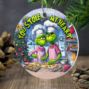 Personalized Gift For Couples - Round Acrylic Ornament - Couple Baking In The Kitchen Cookies For Christmas DN100