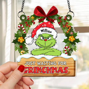 Personalized Green Monster Christmas Suncatcher Ornament DN100