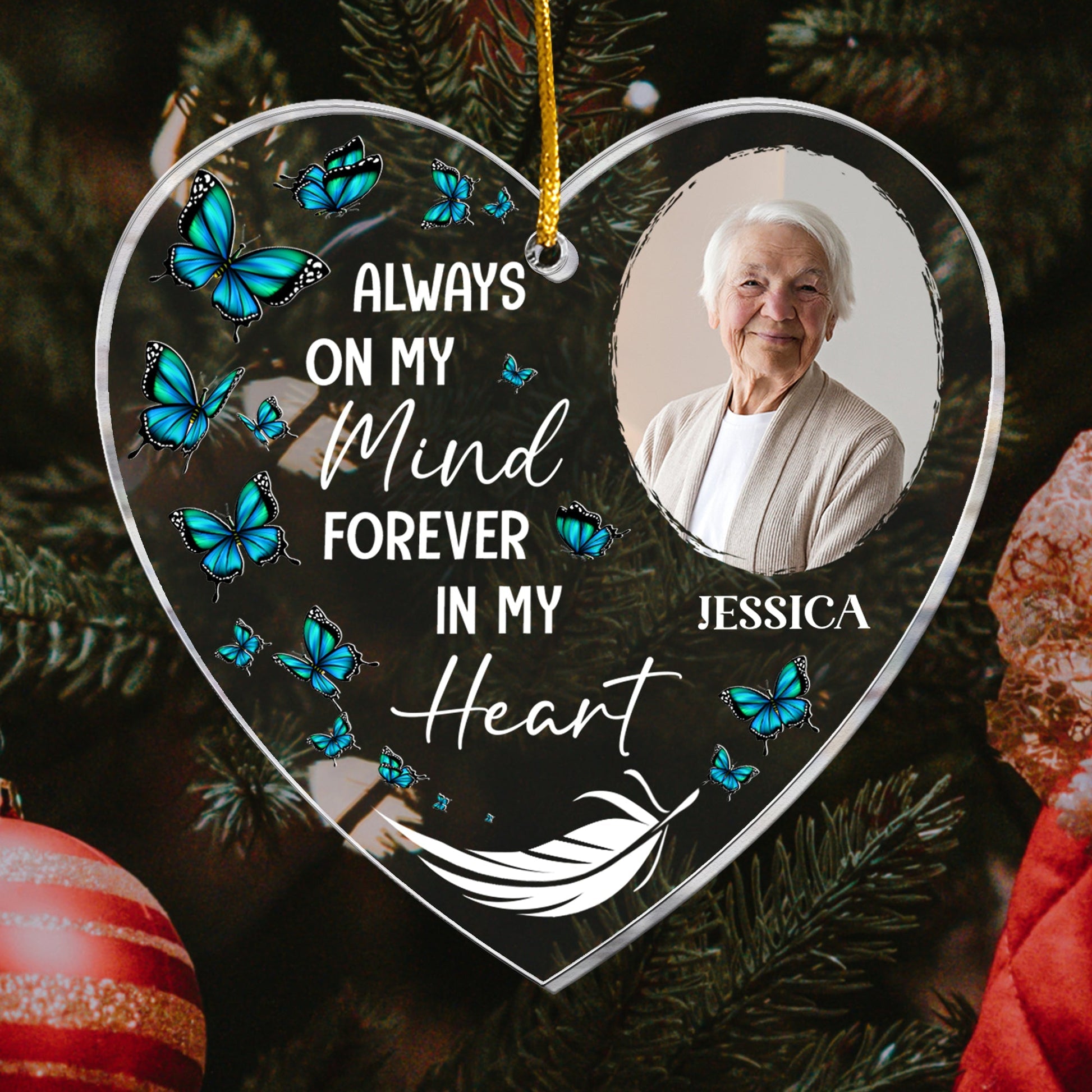 Always On My Mind - Personalized Memorial Photo Ornament PT