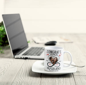 Custom Photo Congrats On Being My Husband - Personalized Ceramic Mug - Gift For Couple, Husband Wife, Anniversary, Engagement, Wedding, Marriage Gift NH96