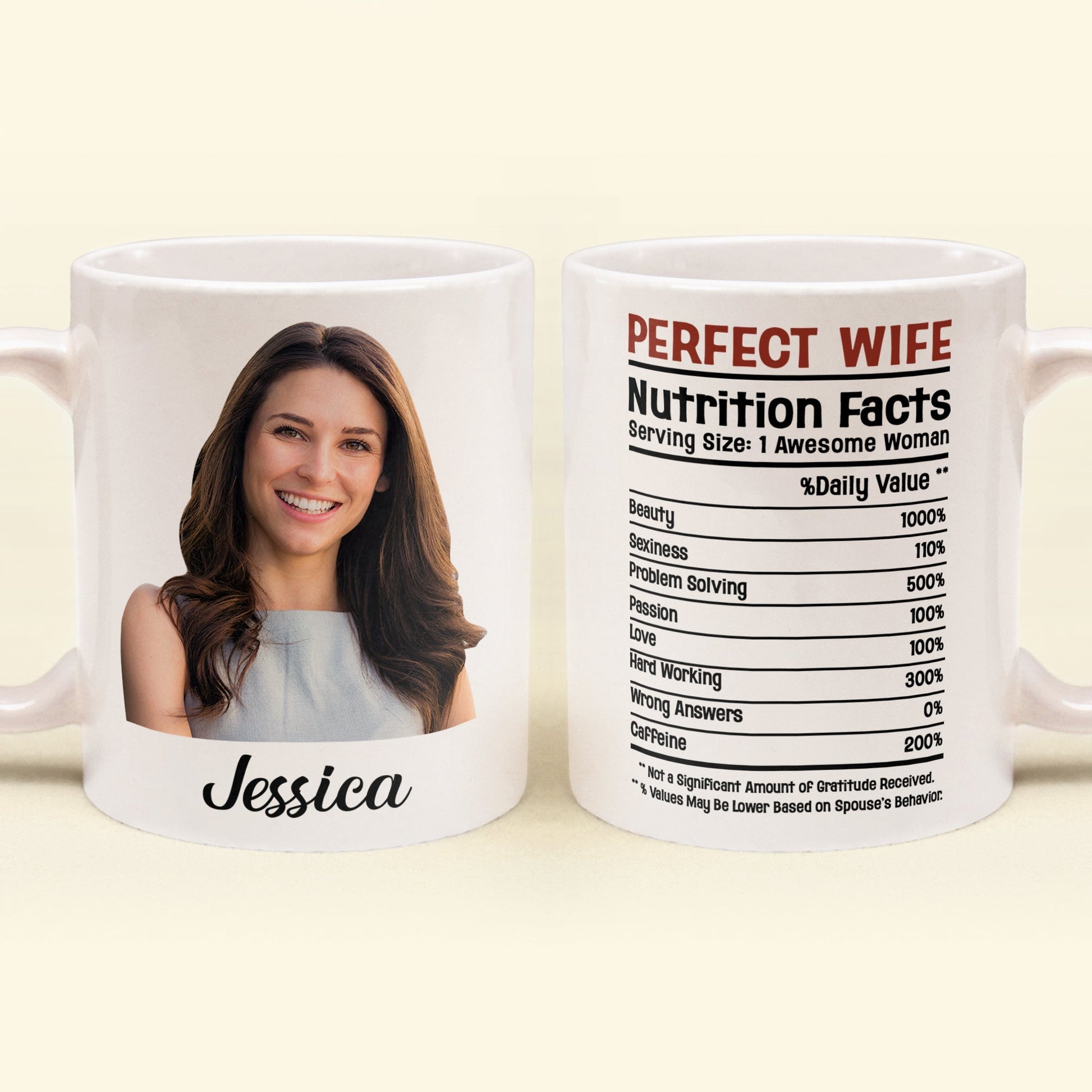 Custom Photo Perfect Wife Nutrition Facts - Personalized Ceramic Mug - Gift For Couple, Husband Wife, Anniversary, Engagement, Wedding, Marriage Gift NH96