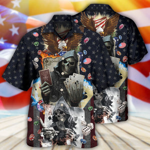 Poker Skull Flame US Flag Independence Day - Hawaiian Shirt