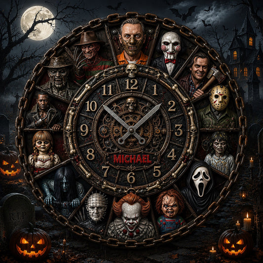 Horror Time - Personalized Wall Hanging Clock - Gift For Horror Lovers, Halloween NL122 
