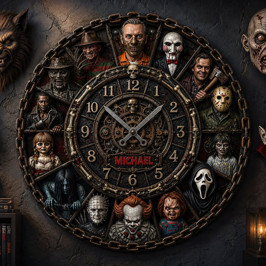 Horror Time - Personalized Wall Hanging Clock - Gift For Horror Lovers, Halloween NL122 