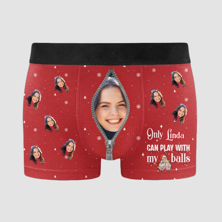 Custom Photo Only Wife Can Play With My Balls - Gift For Husband, Boyfriend - Personalized Men's Boxer Briefs