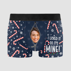 Custom Photo I Licked It So It's Mine Christmas - Gift For Husband, Boyfriend - Personalized Men's Boxer Briefs