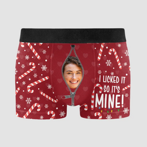 Custom Photo I Licked It So It's Mine Christmas - Gift For Husband, Boyfriend - Personalized Men's Boxer Briefs