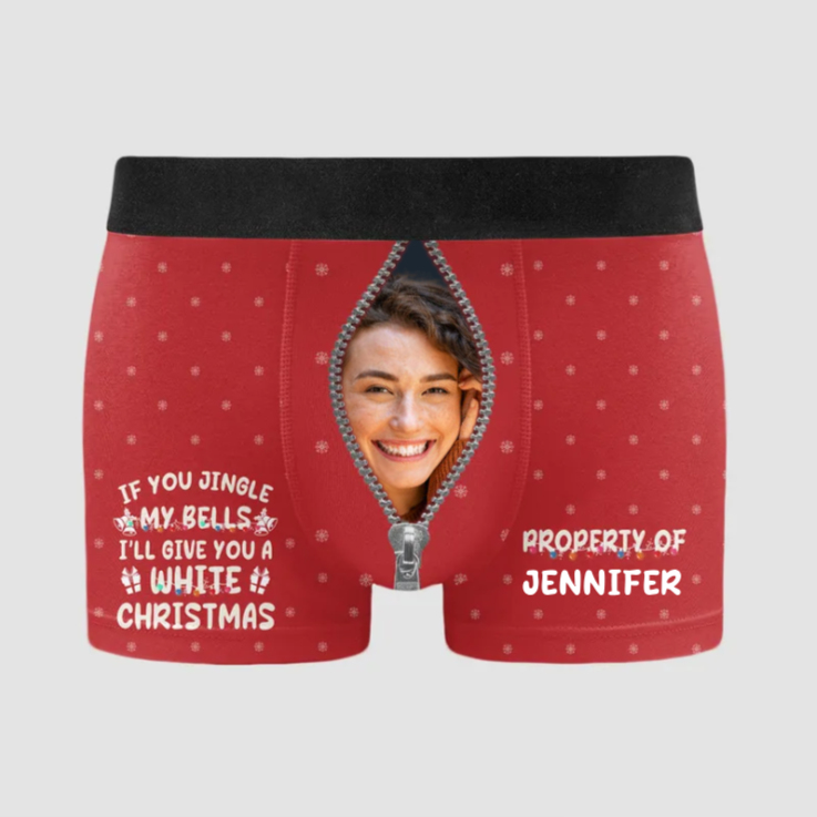 Custom Photo If You Jingle My Bells I Promise You A White Christmas - Gift For Husband - Personalized Men's Boxer Briefs