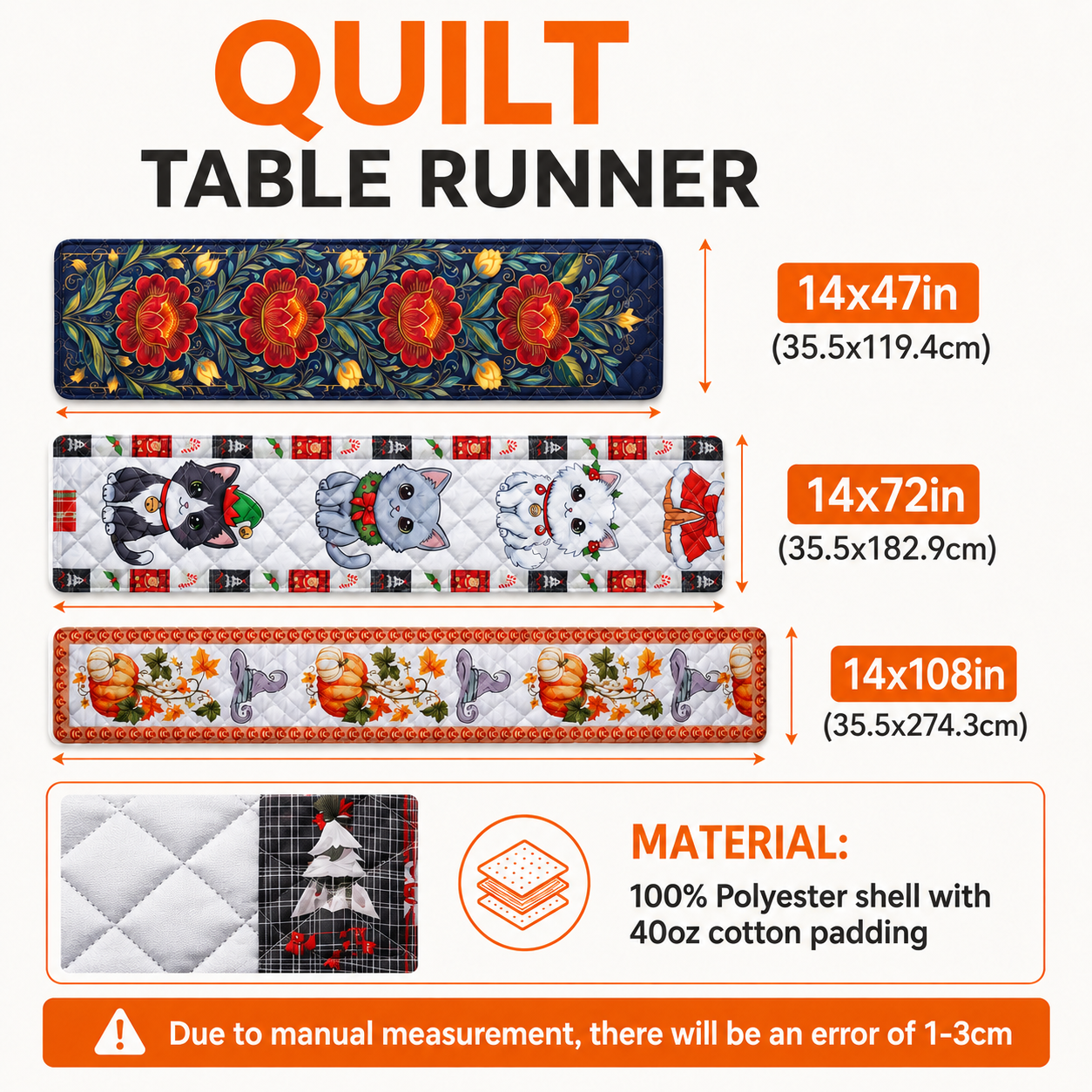 VD01. Cute Horror Characters Halloween Gift For Horror Fans- Personalized Quilt Table Runner