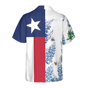 Floral Texas Flag, Royal Blue Bluebonnet Texas Hawaiian Shirt